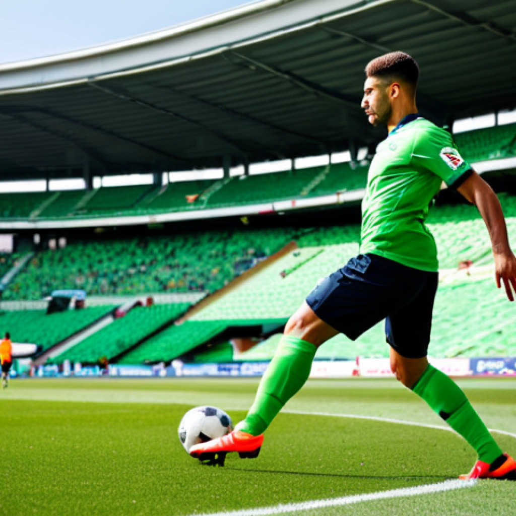 A professional male football midfielder, fully clothed in a modest, appropriate football kit, executing a precise low through pass on a vibrant green stadium pitch during a daytime match. The player's posture shows intense focus and dynamic motion, with the ball sharply defined as it travels past reacting defenders. The background features blurred stadium seating and clear skies, emphasizing the on-field action. Perfect anatomy, correct proportions, natural pose, well-formed hands, proper finger count, natural body proportions. Professional sports photography, high quality, cinematic lighting, safe for work, appropriate content, professional, family-friendly.