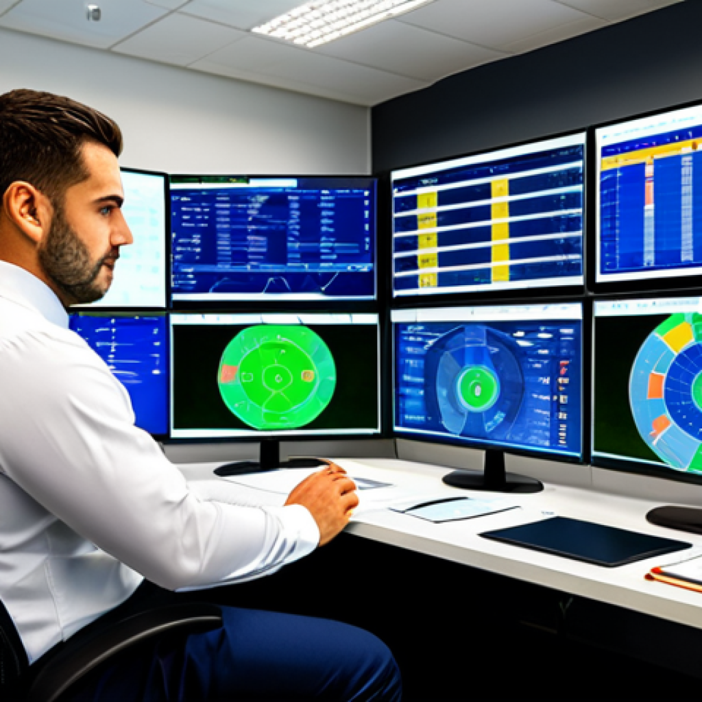 Data-Driven Football Analysis**

A sports data analyst working on a complex football game analysis, surrounded by screens displaying charts, graphs, and heatmaps of player statistics and team formations. Modern office setting, bright lighting. Safe for work, appropriate content, fully clothed, professional attire, perfect anatomy, correct proportions, professional.

**