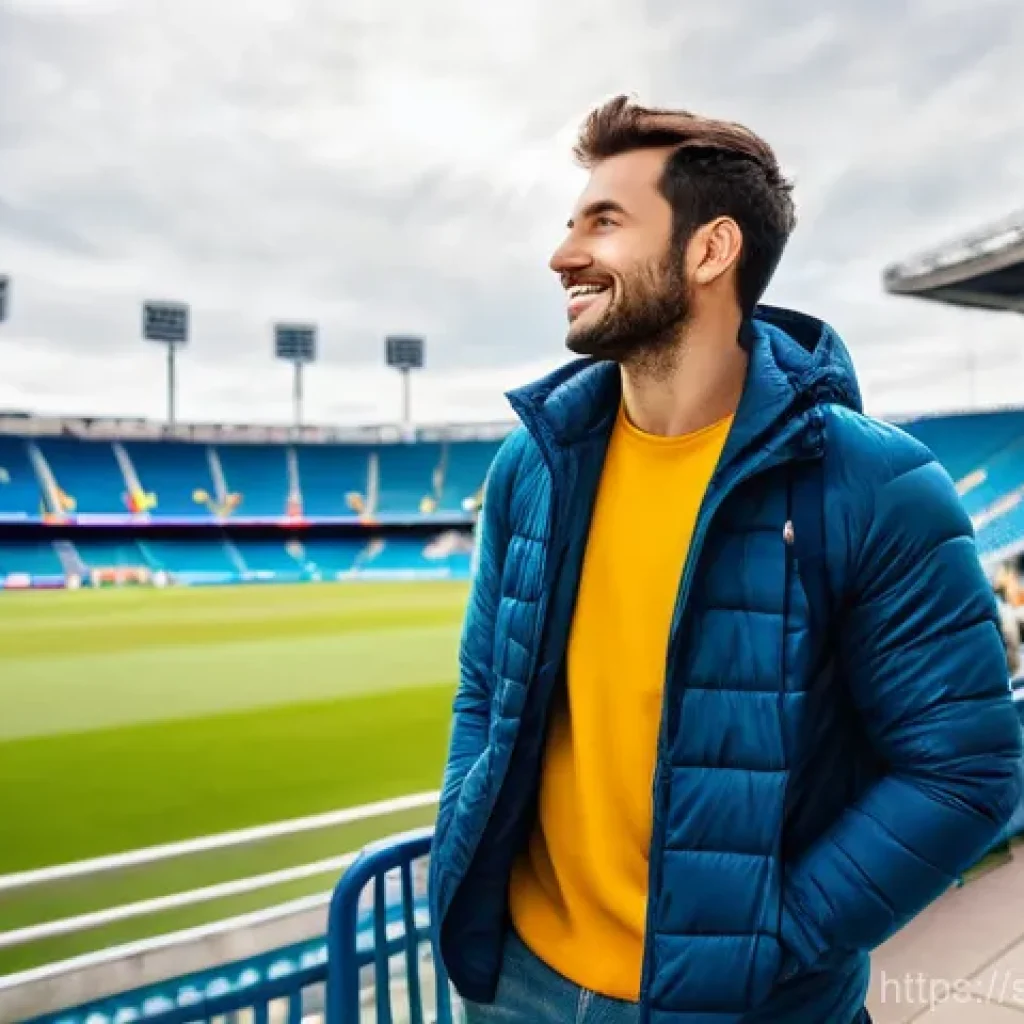 축구 경기 날씨에 따른 준비물 - Layered Clothing for Unpredictable Stadium Weather**
A vibrant, wide-angle shot capturing a person, ...