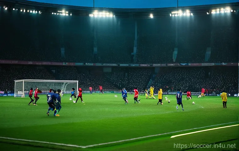 축구 타임라인 작성법 - An immersive, dynamic overhead view of a professional football pitch during a game. The green field ...