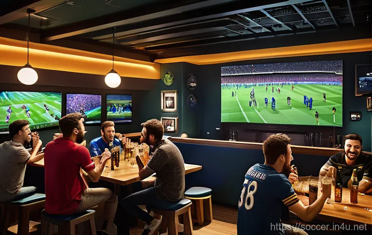 축구 클럽 팬 문화 - **A vibrant, dynamic shot of a packed football stadium during a crucial match.** Thousands of divers...