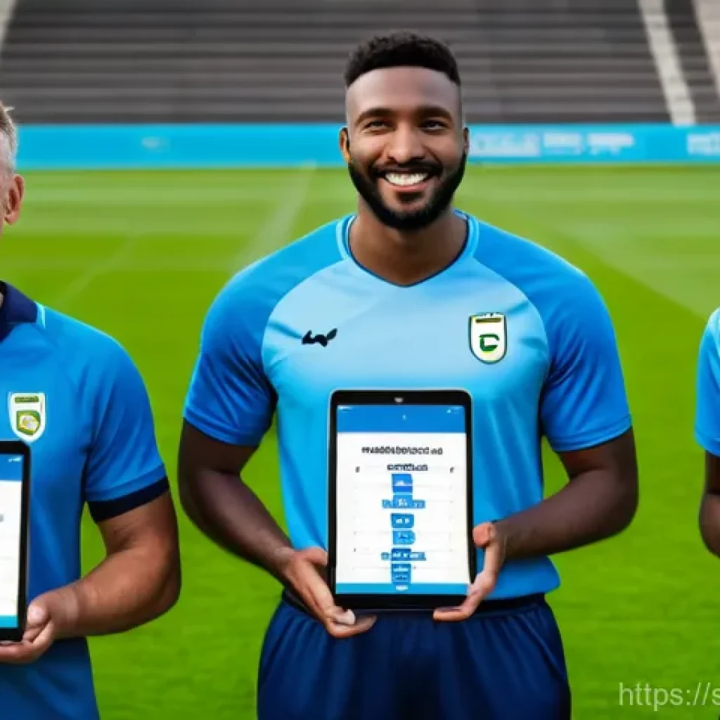축구 팀 명단 관리 툴 - A diverse group of amateur football players, including men and women of various ages, standing toget...