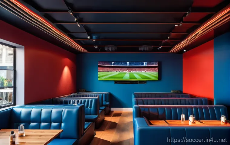 축구 카페 운영 팁 - **Vibrant Matchday Atmosphere at a Football Cafe:** A diverse group of football fans, ranging from y...